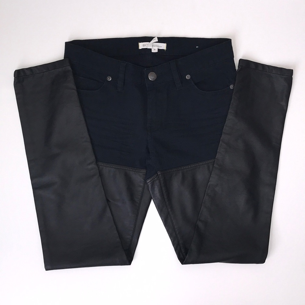 BCBG Dark Denim Faux Leather Jeans NWOT--A1